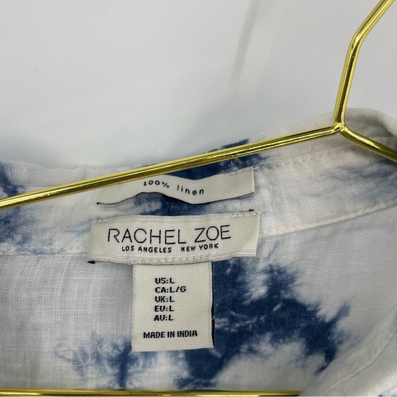 Rachael Zoe 100% linen Tie Dye Top Size Large white blue peplum Ruffle hem - Picture 3 of 7